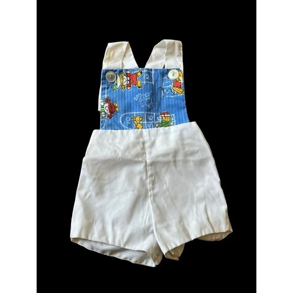 6 Mo Baby Boy Full Zip Lightweight Jacket & Shortalls Shorts Overalls Vtg
